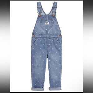 Carter’s Oshkosh Heart Print Denim Overalls 100% Cotton Adjustable Straps 18M